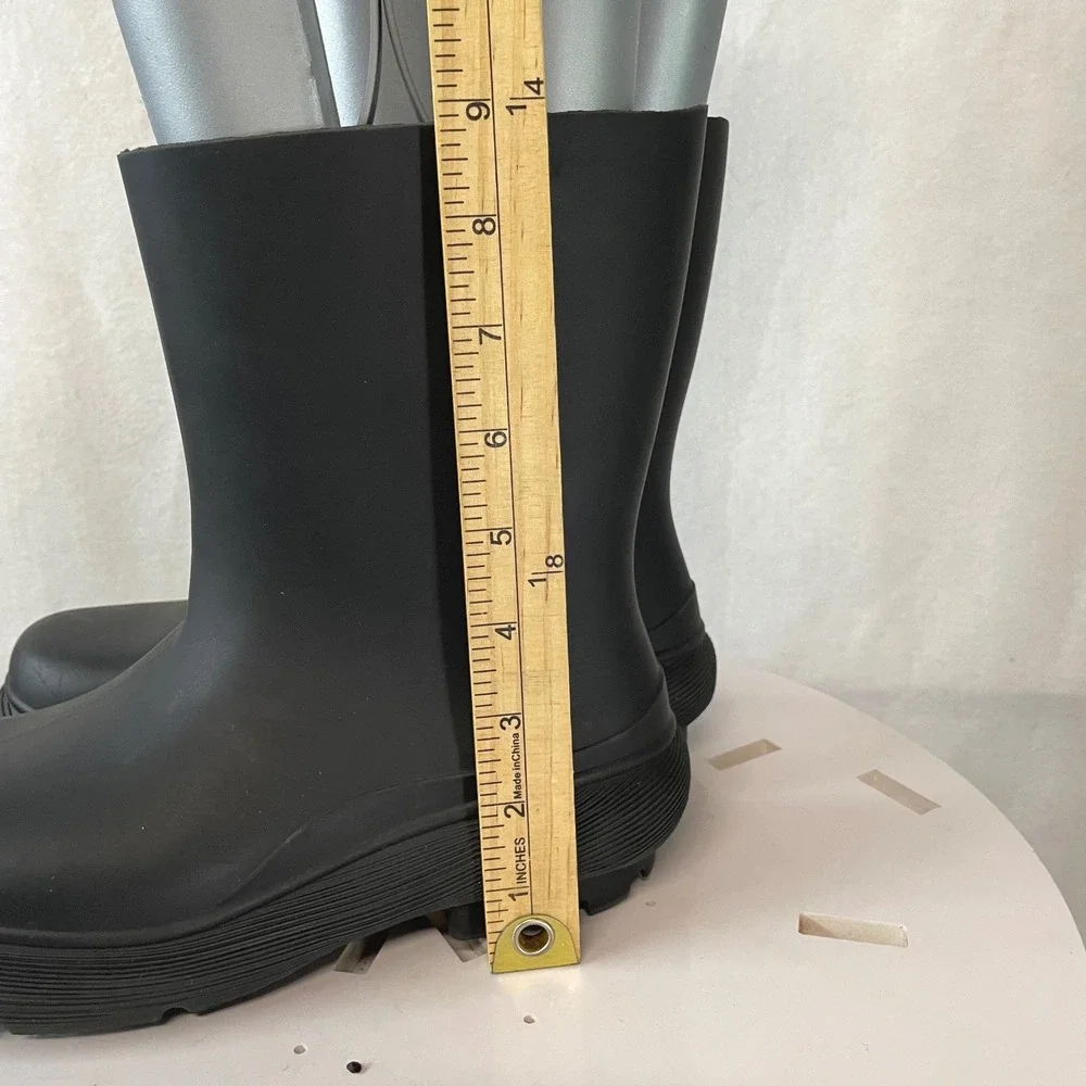 ZARA Black Platform Rain Boots  Women Sz 37 Chunky Lug Sole Waterproof‎ Pull On